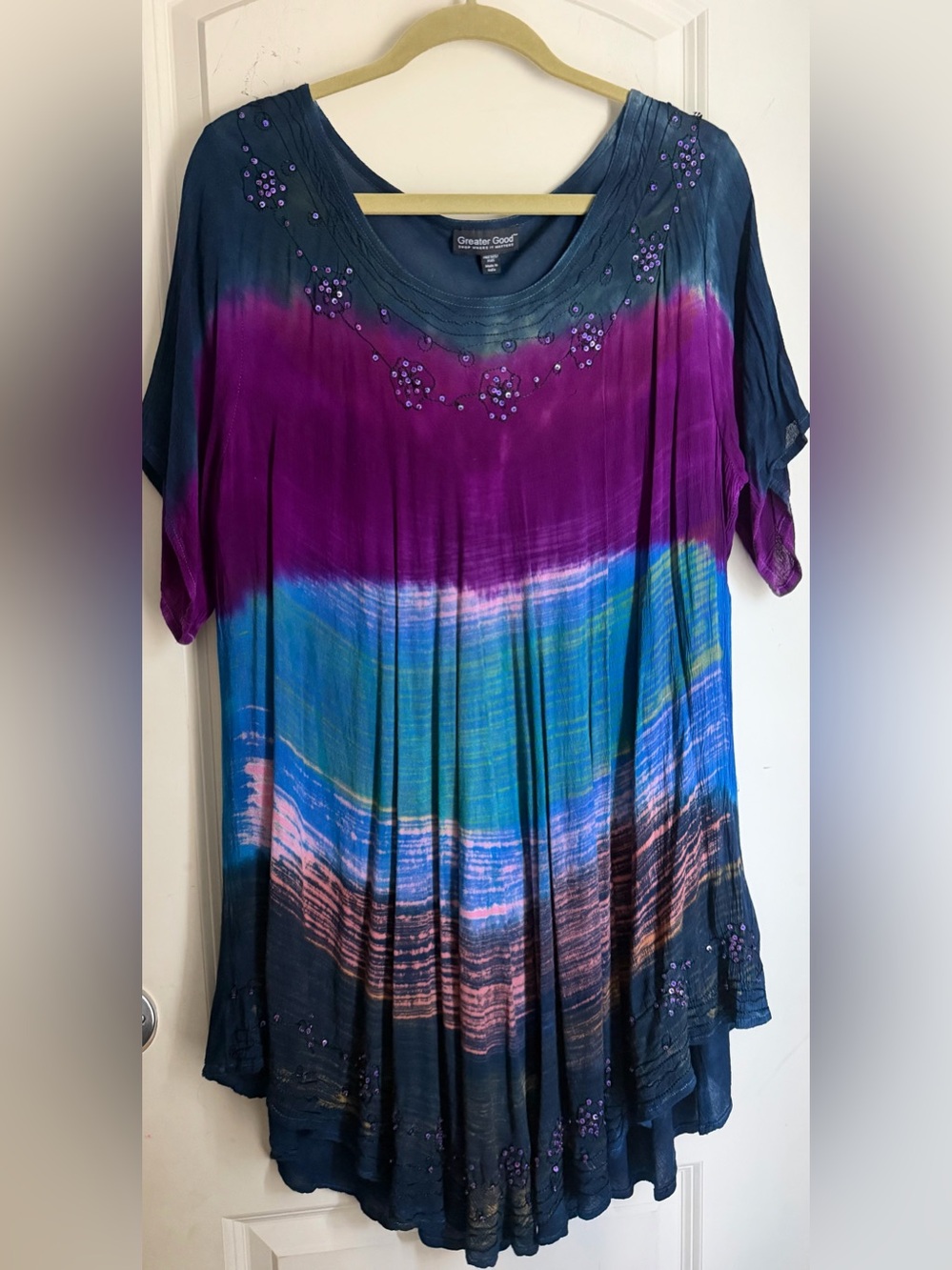 Greater good rayon brushedMulticolor Tie-Dye Embellished Tunic sky tunic free sz - Picture 2 of 9
